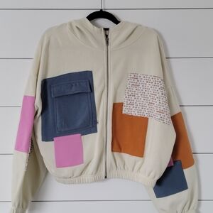 BDG Cream Hoodie with Pink, Blue, and Orange Accents